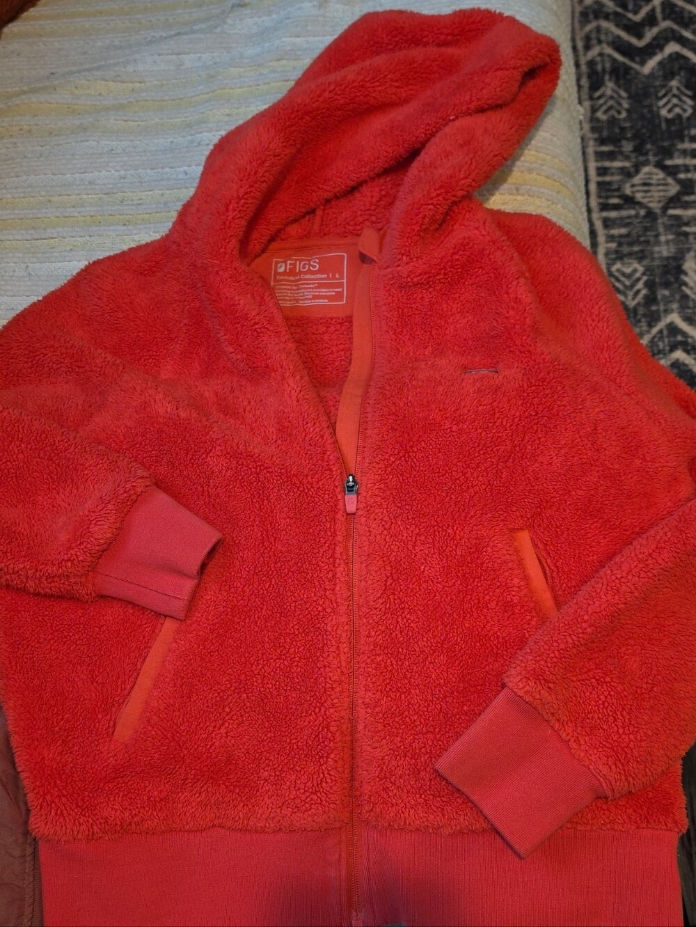 Figs Red Sherpa Zip Hoodie